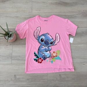 Disney Stitch Large Pink Hawaiian Tee new